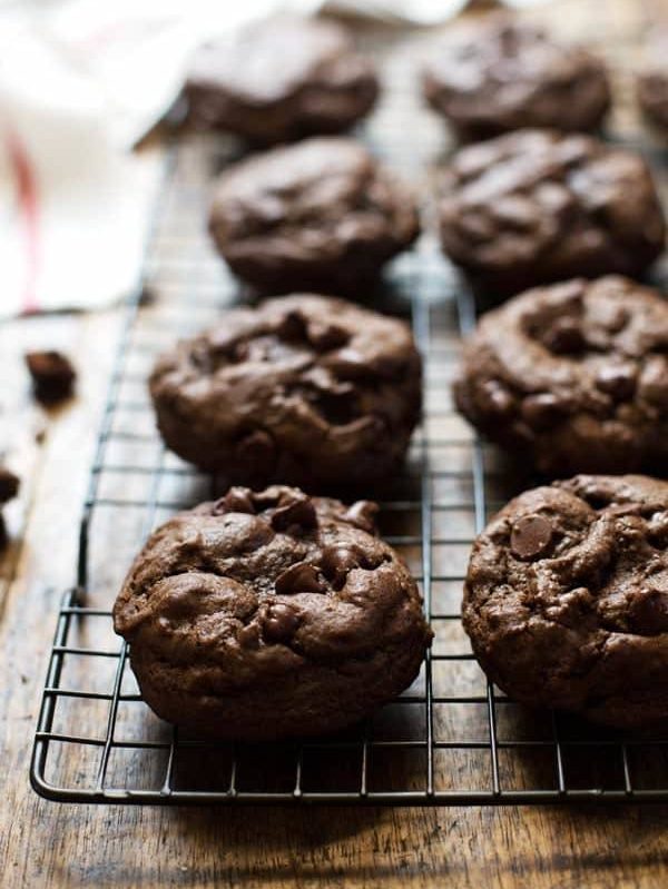 Thick and Fudgy Double Chocolate Cookies - so rich and decadent, it's like a cross between brownies, chocolate cake, and a big soft cookie. | pinchofyum.com