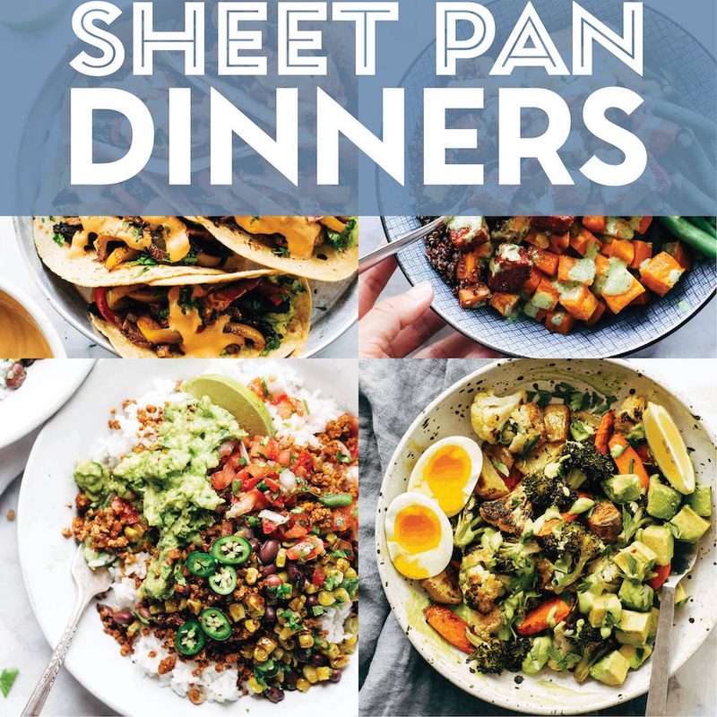 Sheet pan recipes in a collage.