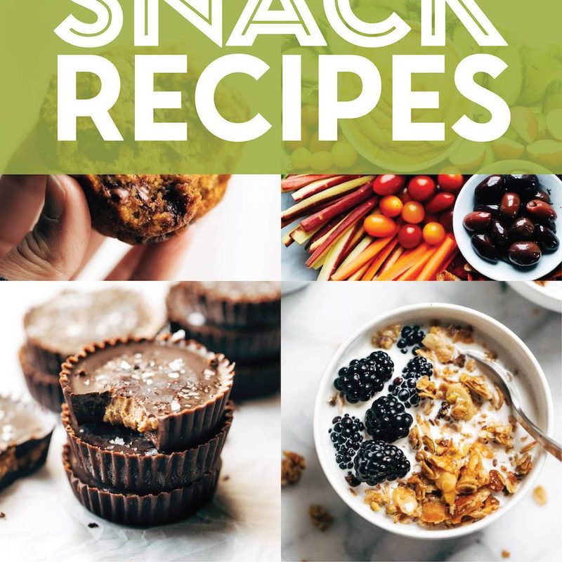 Healthy snack recipes in a collage.