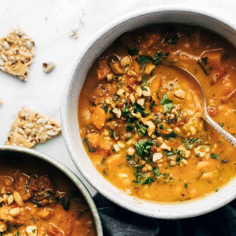 Sweet potato peanut stew in a bowl.