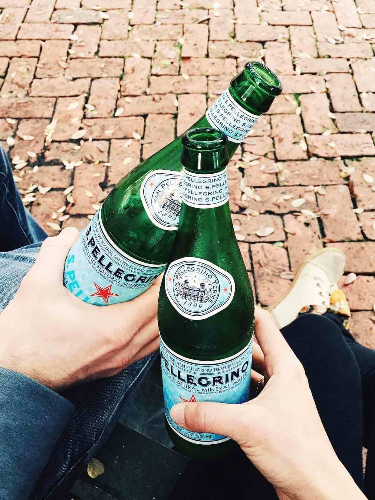 Sparkling water bottles.