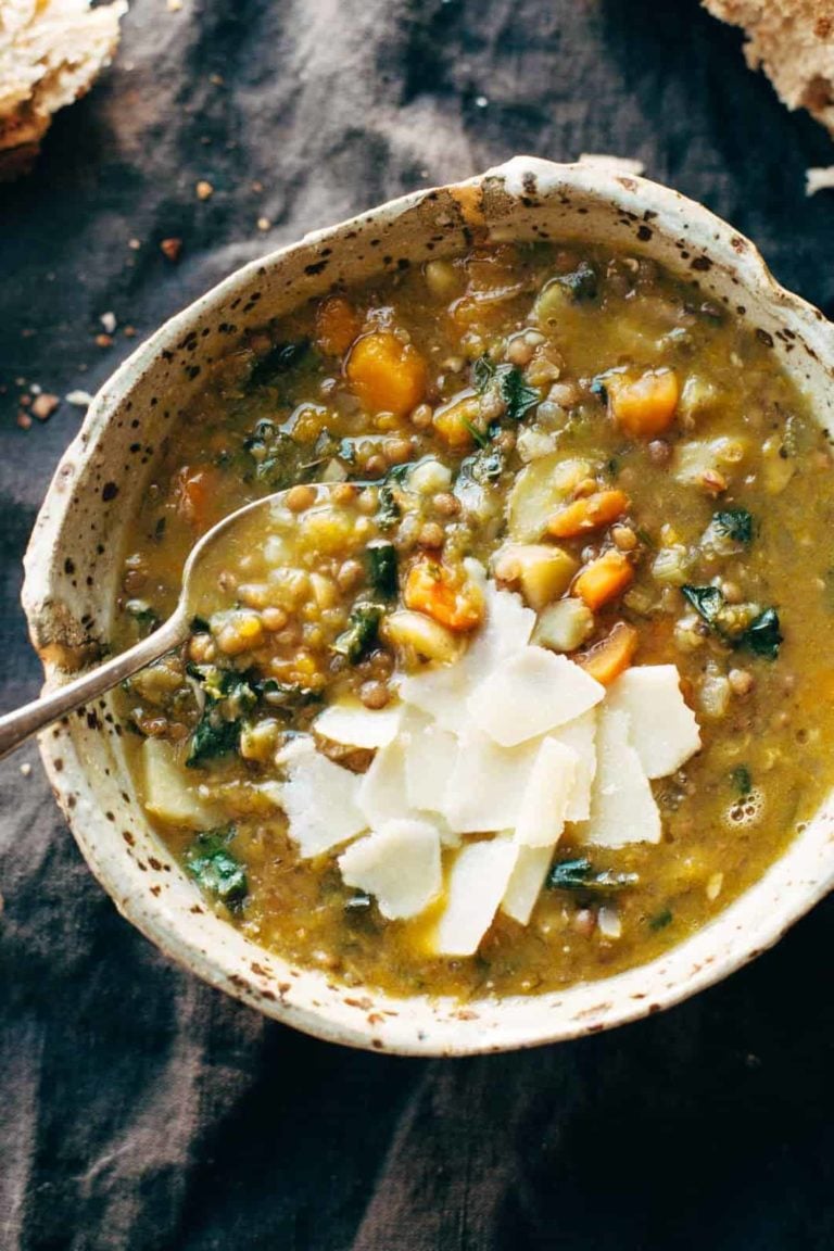 Lentil soup in a bowl.
