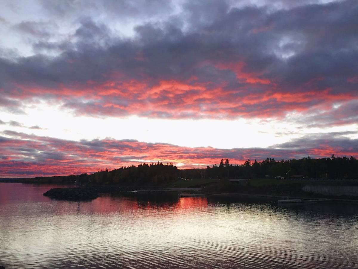 Pink and purple sunset over the lake.