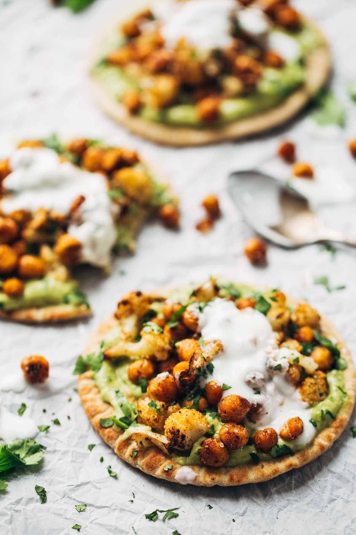 Roasted Veggie Pitas with Avocado Dip.
